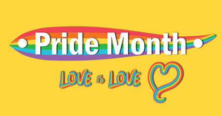 pride month banner with rainbow colors and unique font