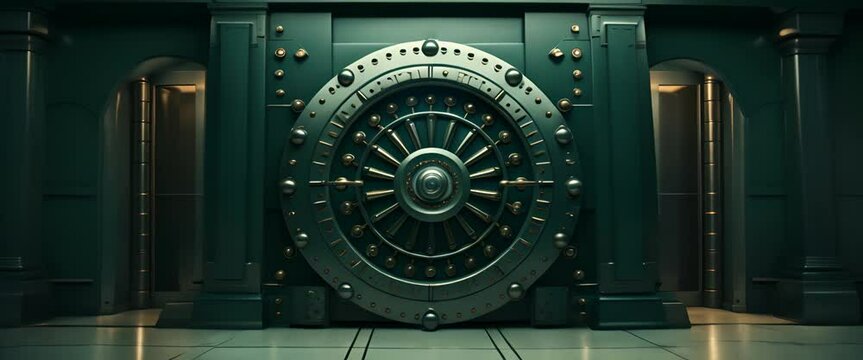 Realistic 3D scene of a minimalist bank vault with the door ajar, financial insecurity,