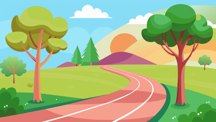 Obraz premium A peaceful park setting with a soft surface track providing a safe and supportive environment for runners of all ages.. Vector illustration