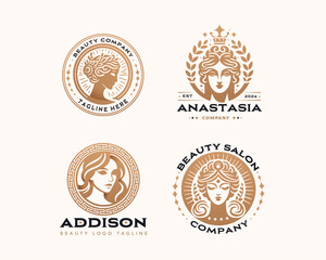 Fototapeta premium Vector elegant beauty woman salon logo design collections for company
