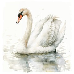 Graceful Watercolor Swan Illustration - Beautiful Cygnet Bird in Nature with White Feathers