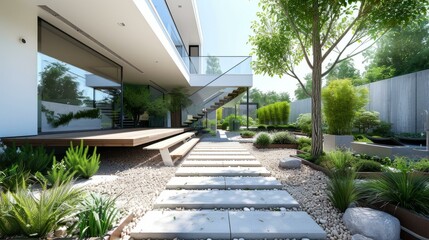Modern house with beautiful garden and terrace