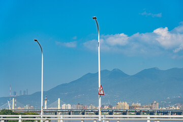 Street view on Taipei bridge, a bridge link New Taipei City to Taipei city, Taiwan