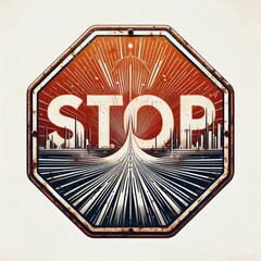 Stop sign on metal board.. AI generated illustration