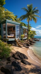 Fototapeta premium Beachfront vacation home with modern interior and stunning ocean views