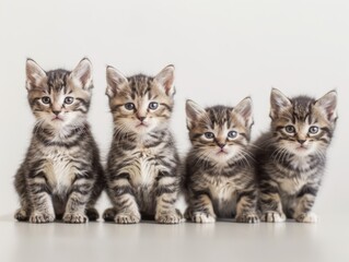 kittens, cats sitting on a table on white background