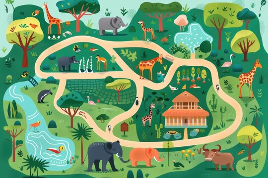 Discover the Fun at the Zoo with our Illustrated Map! Colorful, Child-Friendly Design 
