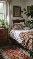 Cozy bedroom with a mix of vintage and modern decor