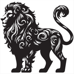 Fototapeta premium a black and white drawing of a lion with a white stripe.