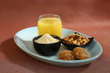Indian Sattu Drink With Gur and Roasted Chana