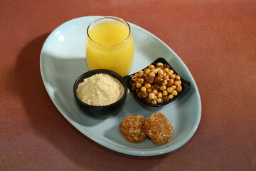 Indian Sattu Drink With Gur and Roasted Chana