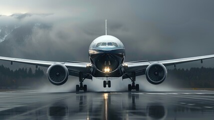 Boeing Passenger Jet Airplane on Runway ready for Takeoff at an Airfield - obrazy, fototapety, plakaty