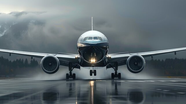 Boeing Passenger Jet Airplane on Runway ready for Takeoff at an Airfield