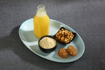 Indian Sattu Drink With Gur and Roasted Chana