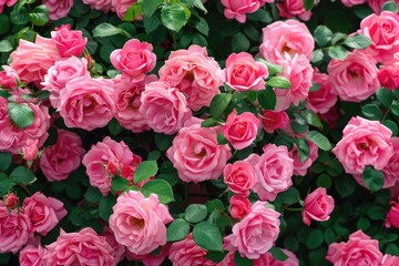 Naklejka premium Beautiful Pink Drift Roses in a Garden. Natural Beauty with Siam Background and Vibrant Colours
