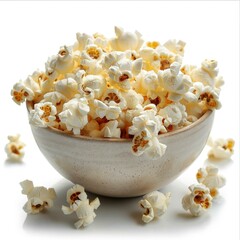 A bowl of popcorn isolated on a white background