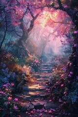 Mystical path through an enchanted forest