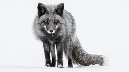 Beautiful Silver Fox in Candid Close-up. Melanistic Form of Red Fox, a Carnivorous Canine Isolated