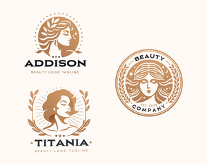 Fototapeta premium Vector elegant beauty woman salon logo design collections for company