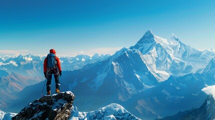 Exhausted yet exhilarated climber reaching the peak