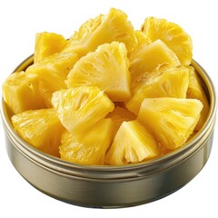 Canned Pineapple Chunks Set with Clipping Path for Easy Isolation on White Background