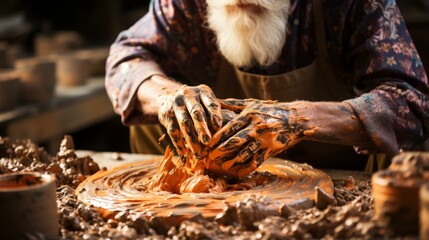 A potter shapes a bowl on a pottery wheel