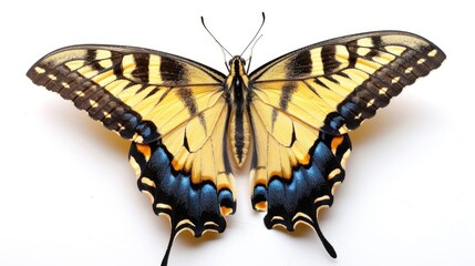 Obraz premium Beautiful Eastern Tiger Swallowtail Butterfly Isolated on White Background - Yellow and Blue