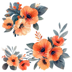 Flowers border and leaves on transparent background png suitable for nature themed designs, botanical prints, greeting cards, and spring themed graphics.