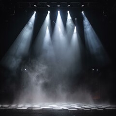 Bright stage lights with smoke