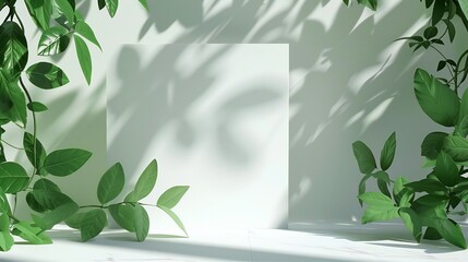 Empty wall mockup design elevated by the inclusion of a vibrant oil leaf painting.