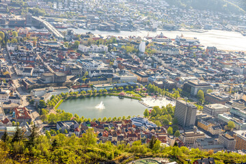 View of Bergen city from the mountain Fløyen

