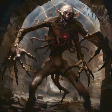 a horrible creature in the dungeon of a castle