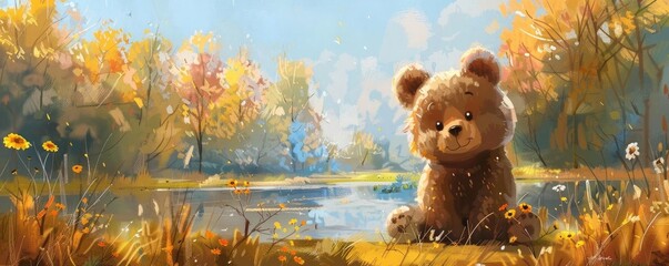 Design BB Bear with a big smile on his face as he explores the world around him