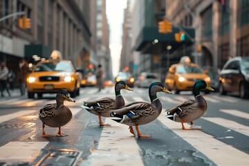 Ducks crossing the road in New York