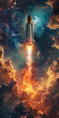 Space Shuttle Discovery launching into space - obrazy, fototapety, plakaty