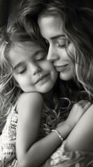Fototapeta premium Black and white portrait of a mother and her daughter
