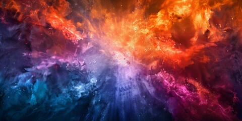 Colorful abstract painting with vibrant swirls of blue, orange, and purple