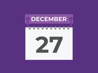December 27 calendar reminder. 27 December daily calendar icon template. Calendar 27 December icon Design template. Vector illustration

