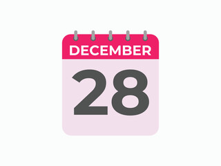 December 28 calendar reminder. 28 December daily calendar icon template. Calendar 28 December icon Design template. Vector illustration
