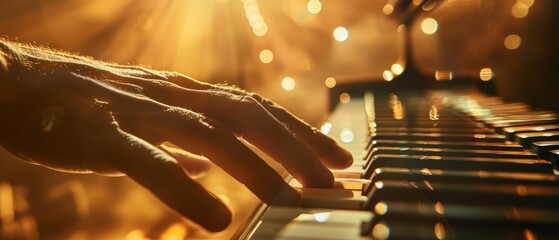 A pianists fingers dance over the keys during a concert