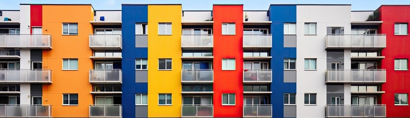 Fototapeta premium Vibrant Living: Residential Complex Building Featuring Colorful Bay Windows Exterior
