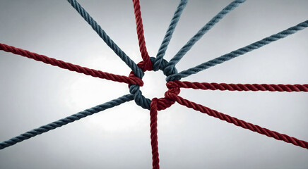  Team rope diverse strength connect partnership together teamwork unity communicate support. Strong diverse network rope team concept integrate braid color background cooperation empower power. 