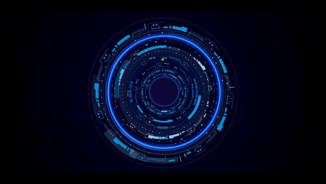 Technology HUD circle spinning element. Futuristic geometric shape rotating and communication display for game, infographic, business 4K motion