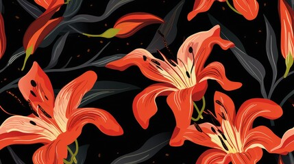 vector seamless pattern of vibrant lilies backgrounds illustrations