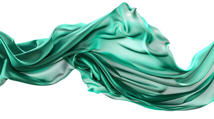 Green silk cloth, flying, isolated on a white background. 