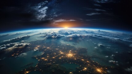 Earth seen from space shot galaxy view dark view