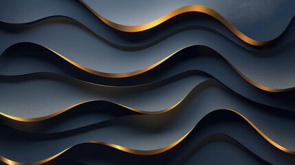 3D modern wave curve abstract presentation background, Luxury paper cut background, Abstract decoration, golden pattern, halftone gradients, 3d illustration, Dark blue background