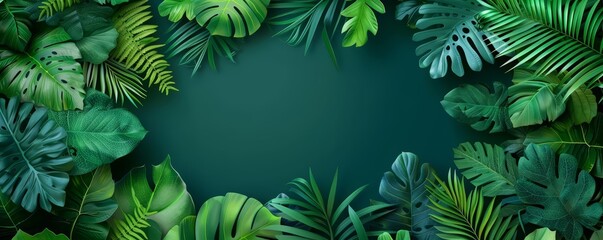 Rainforest landscape teems with lush greenery and vibrant life, Sharpen banner template with copy space on center