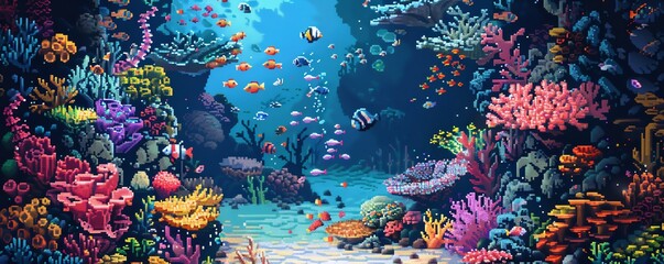 A beautiful and vibrant coral reef with a variety of fish swimming around. The coral is colorful and the water is crystal clear.