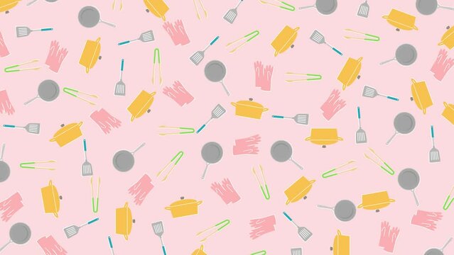 キッチングッズのイラストパターン背景（8秒ループ）	